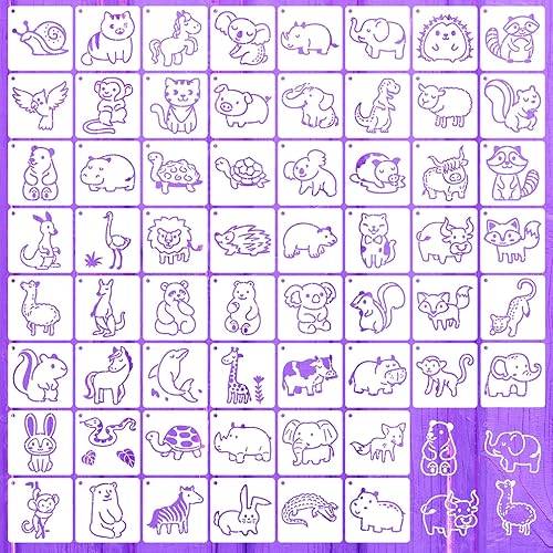 60 plantillas de baby shower para pintar, plantillas de una sola pieza, plantillas de pintura reutilizables, plantillas de animales pequeños,