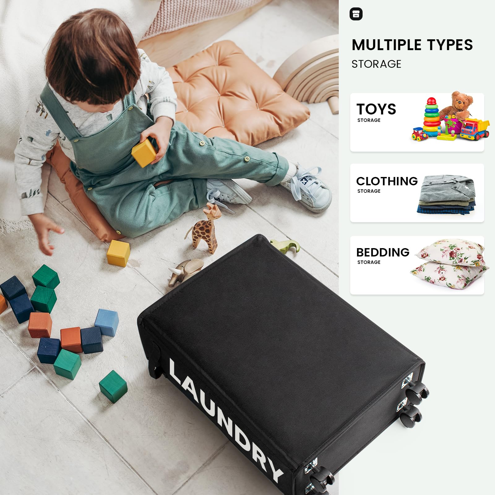Cesto Biancheria Plastica Cesta Panni Sporchi Salvaspazio con Maniglia e Coperchio Carrello Portabiancheria con Ruote Adatto a Soggiorno, Bagno, Lavanderia(White
