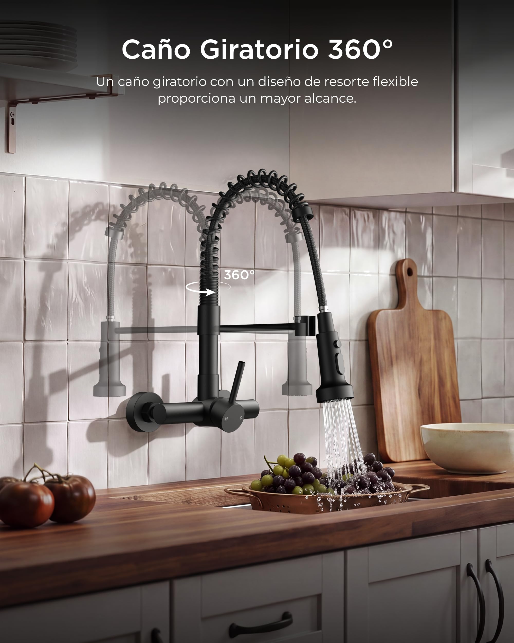 FORIOUS Grifo de Cocina de Pared 15 cm con Ducha Extensible, 3 Funciones
