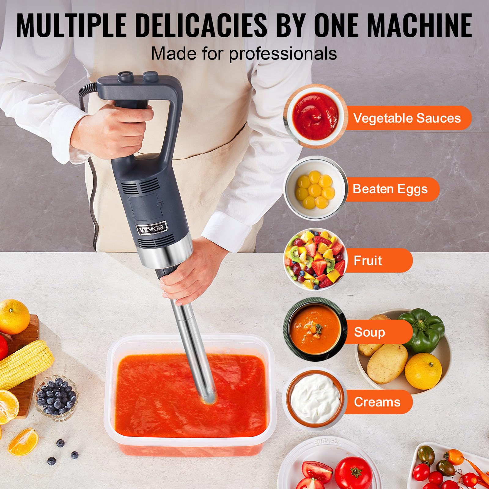 VEVOR Frullatore a Immersione Commerciale 500 W Frullatore a Immersione per Impieghi Gravosi 406,4 mm con Lama in Acciaio Inossidabile, Frullatore Portatile Multiuso per Zuppe, Salse, Purè di Patate