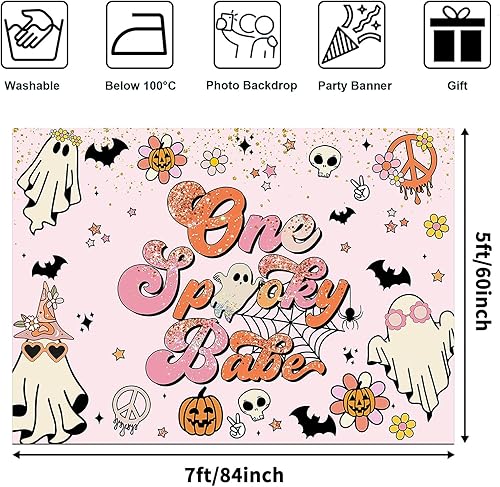 Miniatura 2 de Avezano Telón de fondo con texto en inglés "One Spooky Babe", decoración de fiesta de primer cumpleaños, decoración de fiesta de primer cumpleaños,