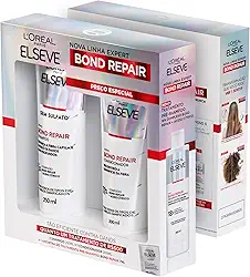 L'Oréal Paris Elseve Bond Repair Kit Reparação Molecular com Ácido Cítrico para Cabelos Danificados, Reconstrói Ligações e Devolve Força (Shampoo + Condicionador + Sachê Pré-Shampoo)