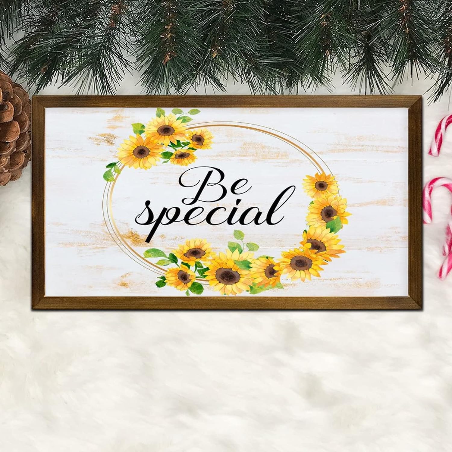 Be Special Framed Wooden Sign Fresh Sunflower Flower Wreath Wood Hanging Plaque Farmhouse Summer Floral Wall Decor Hanging Plaque Sign for Grandpa Papa Dad Boyfriend Teacher 12x22 Inch
