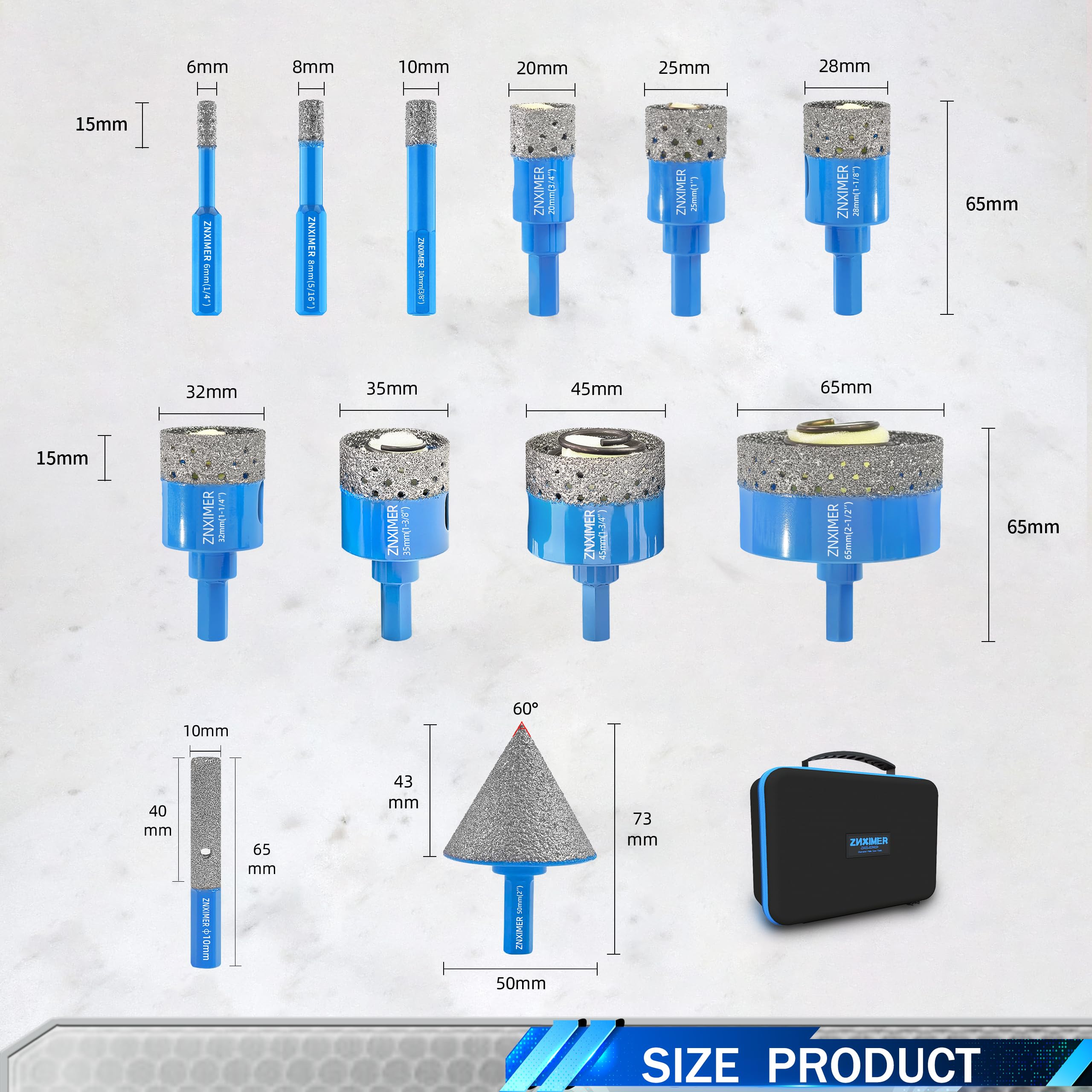 Diamond Drill Bit Set - 10pc For Ceramic, Tile, Glass, Marble & Stone