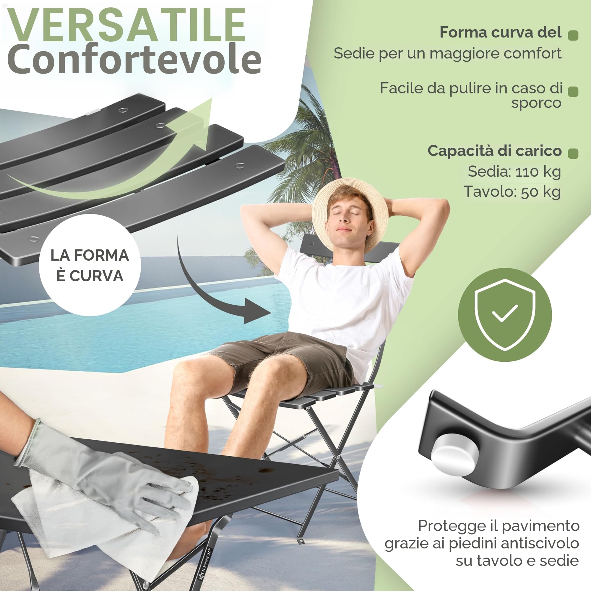 KESSER® Set da bistrò, 3 pezzi, con tavolo da bistrot e 2 sedie pieghevoli, mobili da giardino esterni, resistente ai raggi UV e alle intemperie, set da balcone