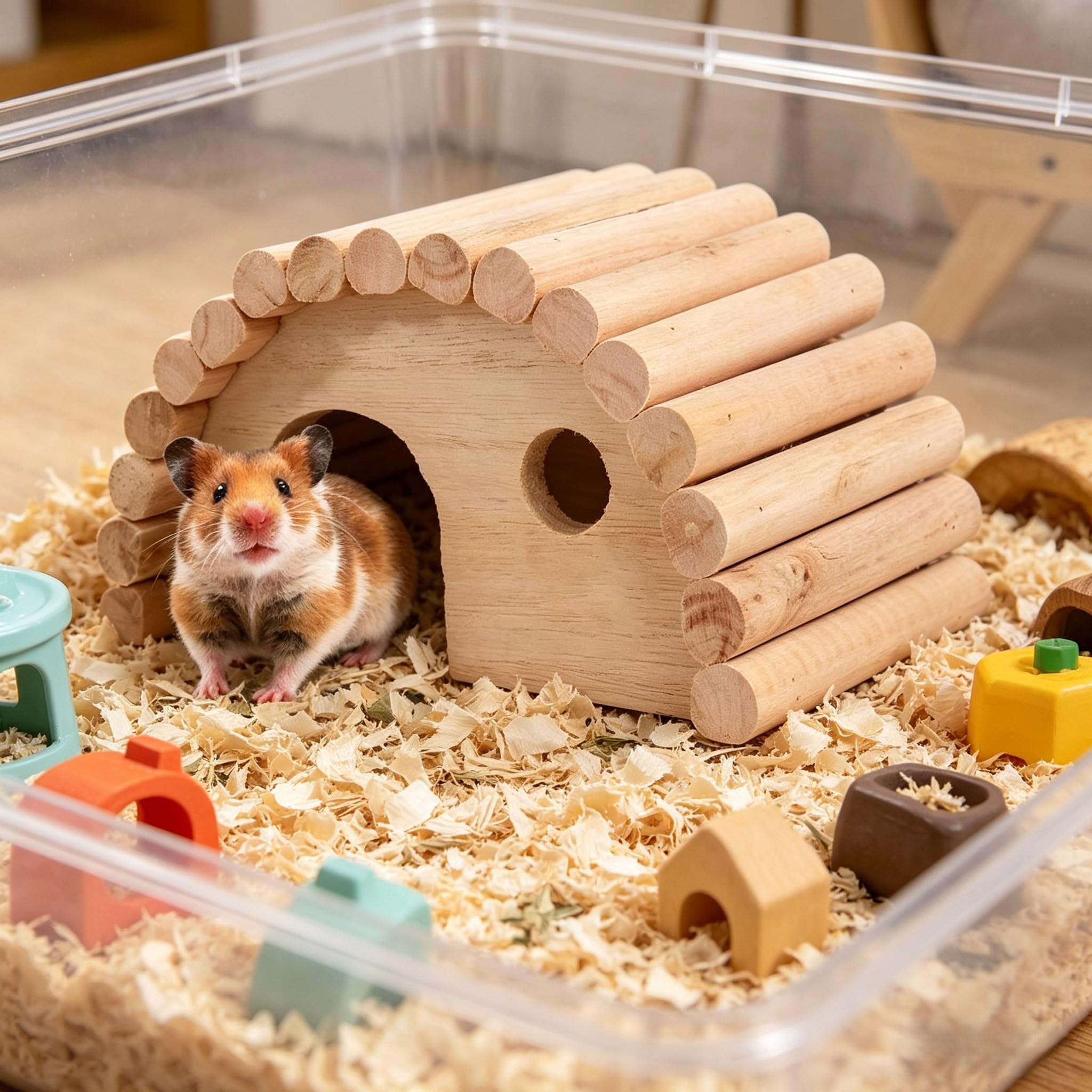 Hamsterhaus Aus Holz, Belüftetes, Gewölbtes Versteck, Gemütliches Käfignest Für Zwerghamster, Rennmäuse Und Andere Kleintiere, Ideal Zum Spielen Und Schlafen