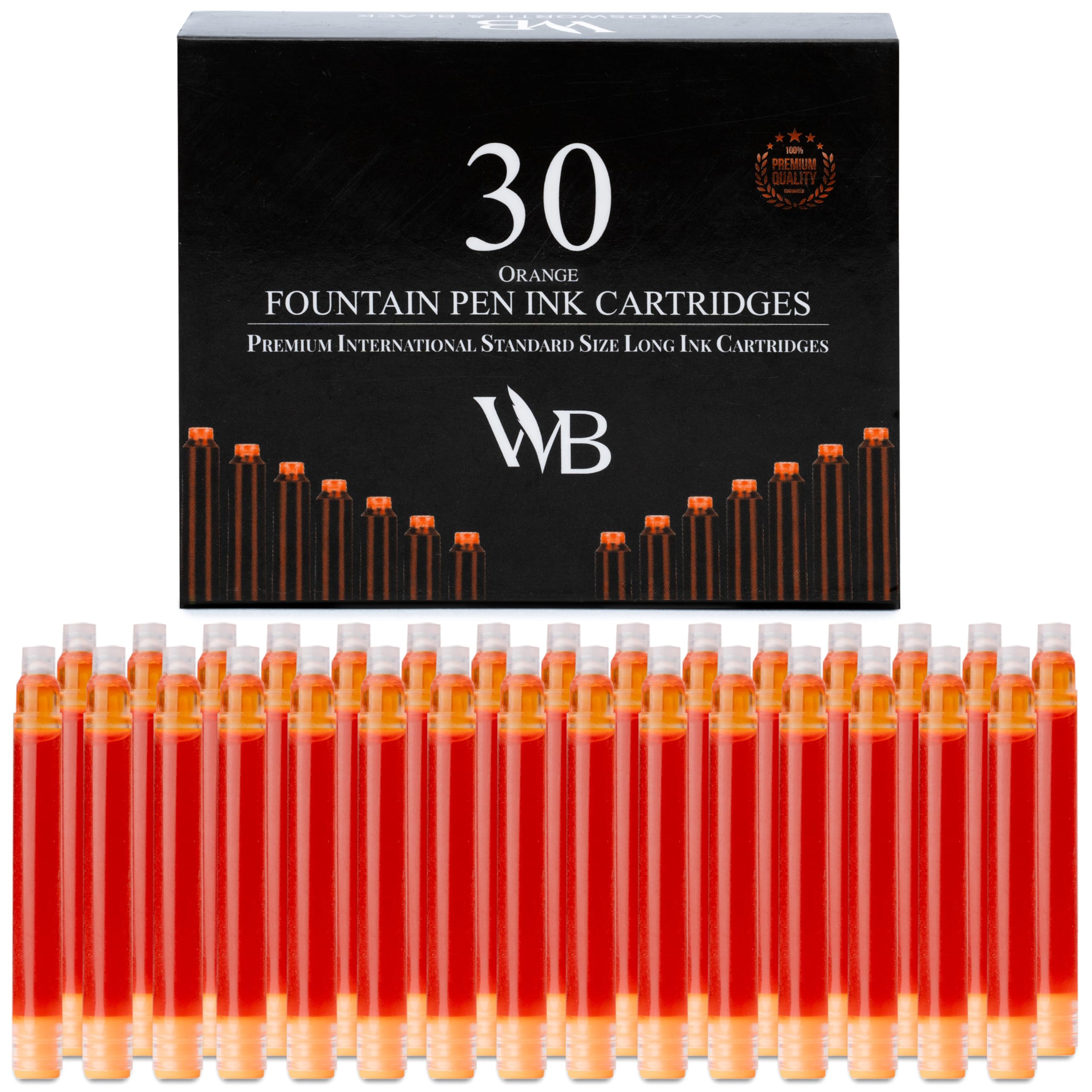 Wordsworth & Black Fountain Pen Ink Refills, Set of 30 Orange Ink Cartridges, International Standard Size, Length APPR 2.3"