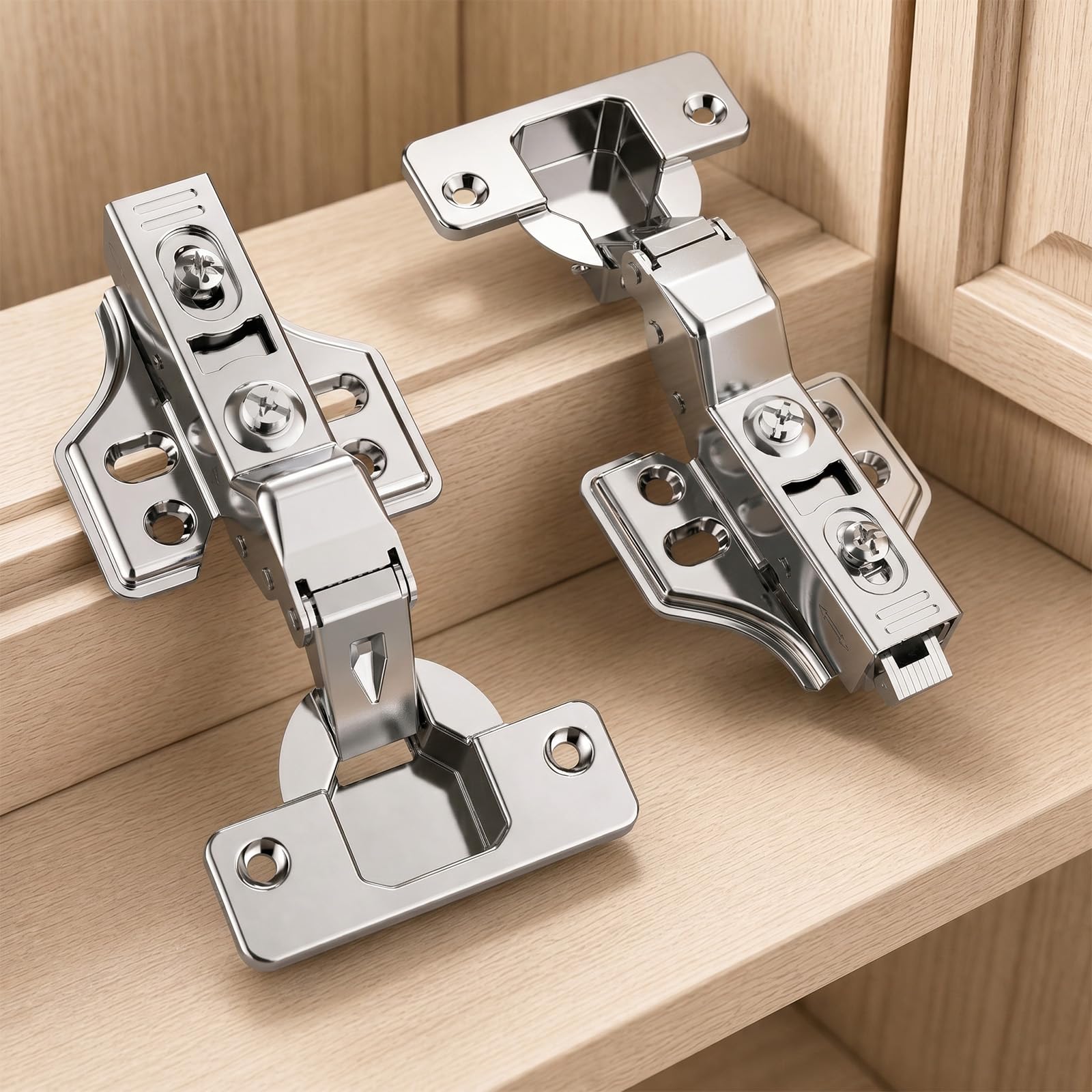 Furniware 50 PCS Cabinet Hinges, 48mm Inset Soft Close 105° Slow Smooth Self Closing, 35mm Cup Diameter, 3D Adjustment, Concealed Hidden Hardware, Clip-on Plate, Door Replacement for Kitchen