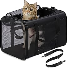 Conlun Sac Transport Chat, Sac Voyage Chat avec Maille sur 4 Côtés, Approuvé par Les Compagnies Aériennes Sac de Transport pour Chien Chats Chiots Jusqu'à 6 Kg, Pliable Caisse Transport Chat-M,Noir