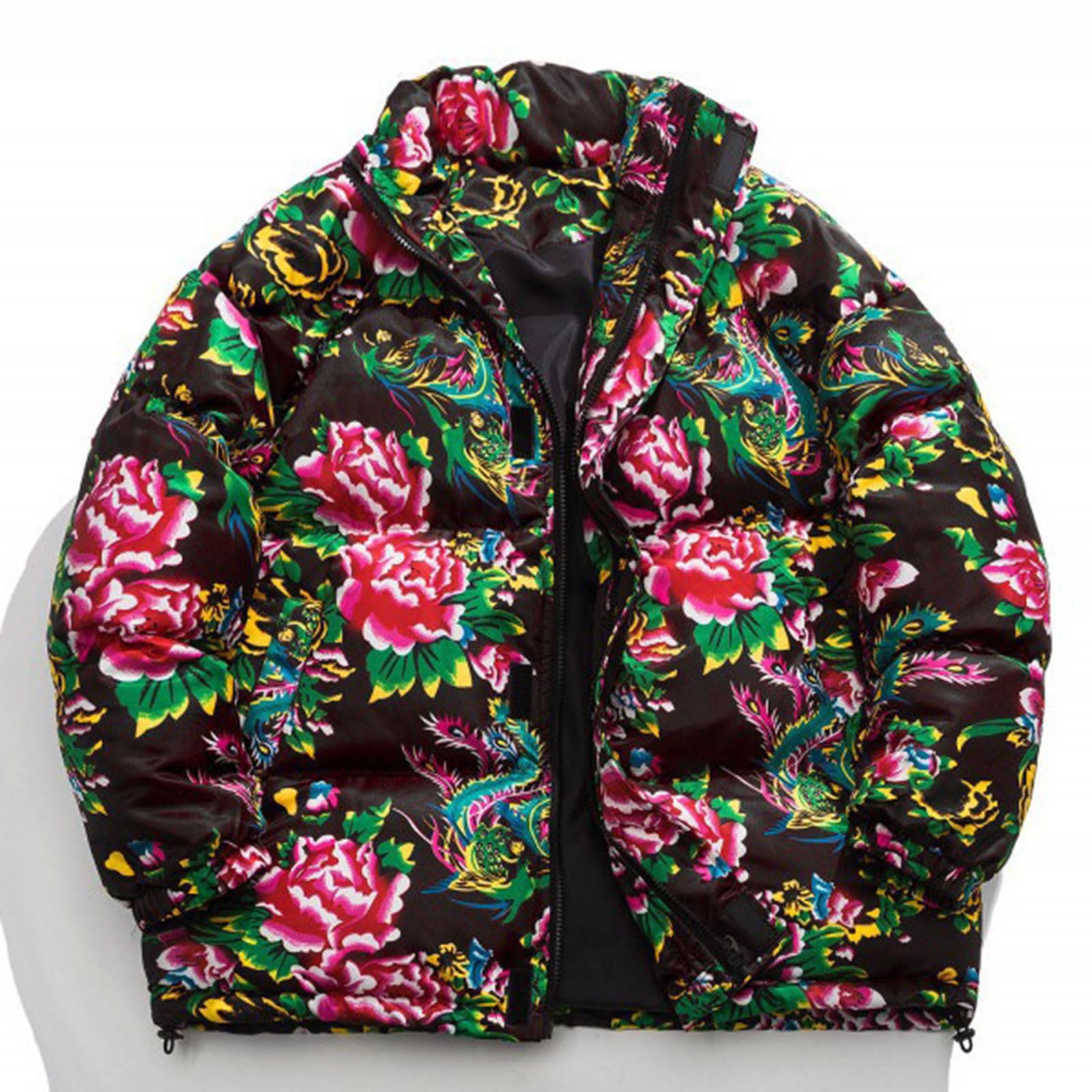 Plumas Largo Hombre, Abrigo Hombre Invierno Casual,Abrigo De AlgodóN Con Flores Grandes De PeoníA Suelta De Estilo éTnico De Flores Grandes Del Noreste Para Hombres Abrigo Exterior De AlgodóN CáLido