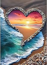 GDYEEH 5D Love Heart Diamond Painting Pictures, DIY Beach Diamond Art Painting Kits, Sunset Diamond Painting Set for Adults Beginners, Mosaic Making, Diamond Painting for Home Decor 30 x 40 cm