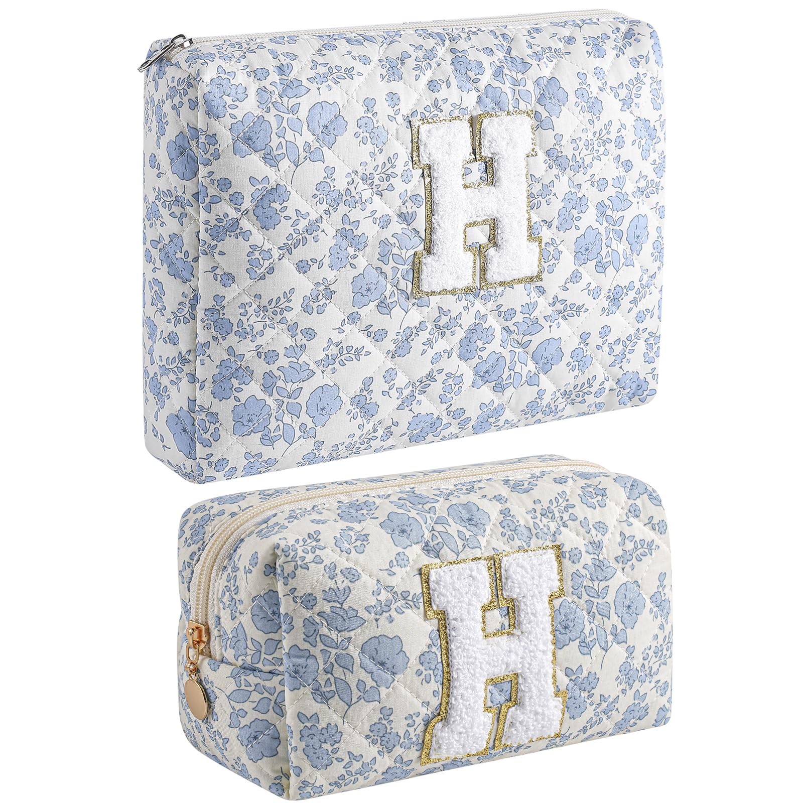 JOVAKIT Alphabet Makeup Bag Cosmetic Bag for Women, Christmas Gifts for Girls Age 6-18, Floral Flowers Coquette Travel Toiletry Zipper Make Up Pouch