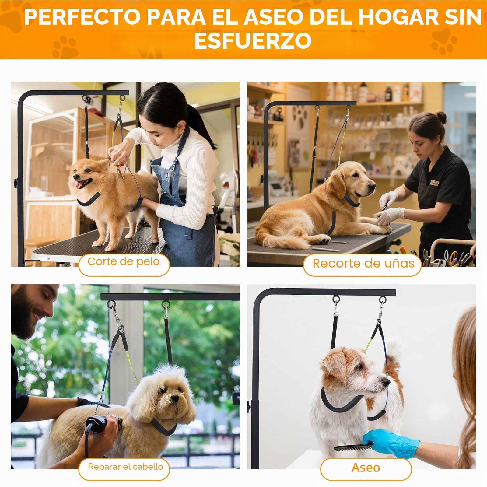 Brazo de Aseo para Perros con Pinza - Accesorio Canino de Altura Ajustable (45-70 cm) - Incluye Gancho y Sujetador para Cadera, Ideal para el Cuidado de Pelaje y Uñas
