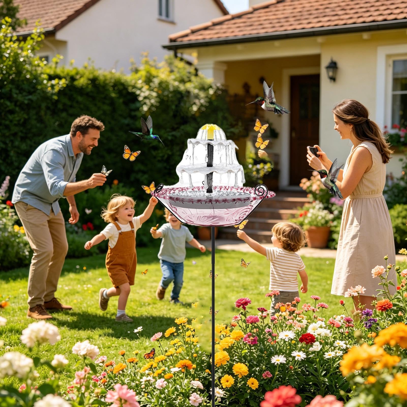 Bagno per Uccelli con Fontana Solare Abbeveratoio per Uccelli Blu da | per Acqua per Giardinieri Proprietari di Casa Cortile Terrazzo Balcone Giardino