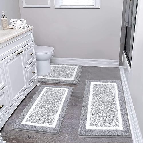 Miniatura 58 de Pauwer Juego de baño, alfombras de baño antideslizantes, alfombras de ducha absorbentes para suelo de baño, bañera y ducha, color azul aguamarina