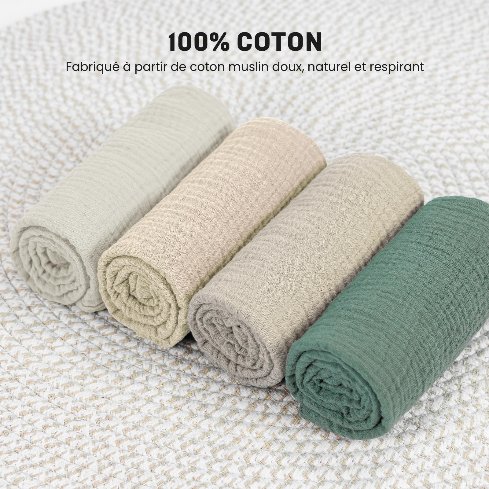 Lange Bebe 60x60cm - Lot de 6 Mousselines de Coton Langes Bébé, Ultra Douces, Absorbantes et Peau Sensible pour Bébé Filles et Garçons, Idéal pour Nettoyage et Protection, Lange Bebe en Gaze de Coton