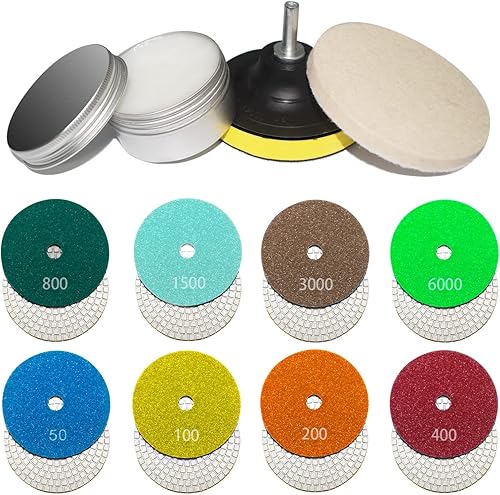 Almohadillas de pulido de diamante de 4 pulgadas con almohadilla de soporte y juego de cera para el cuidado, juego de 12 piezas húmedassecas para
