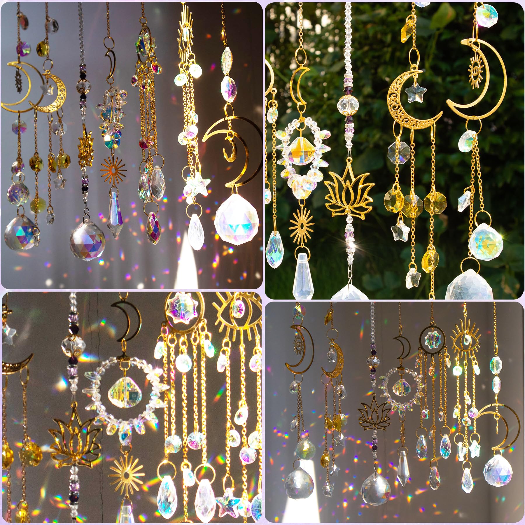 YeahBoom Lot de 7 carillons éoliens en cristal attrape-soleil, décoration de fenêtre, pendentif en cristal arc-en-ciel, attrape-soleil en cristal, décoration de fenêtre, à suspendre pour la maison, le
