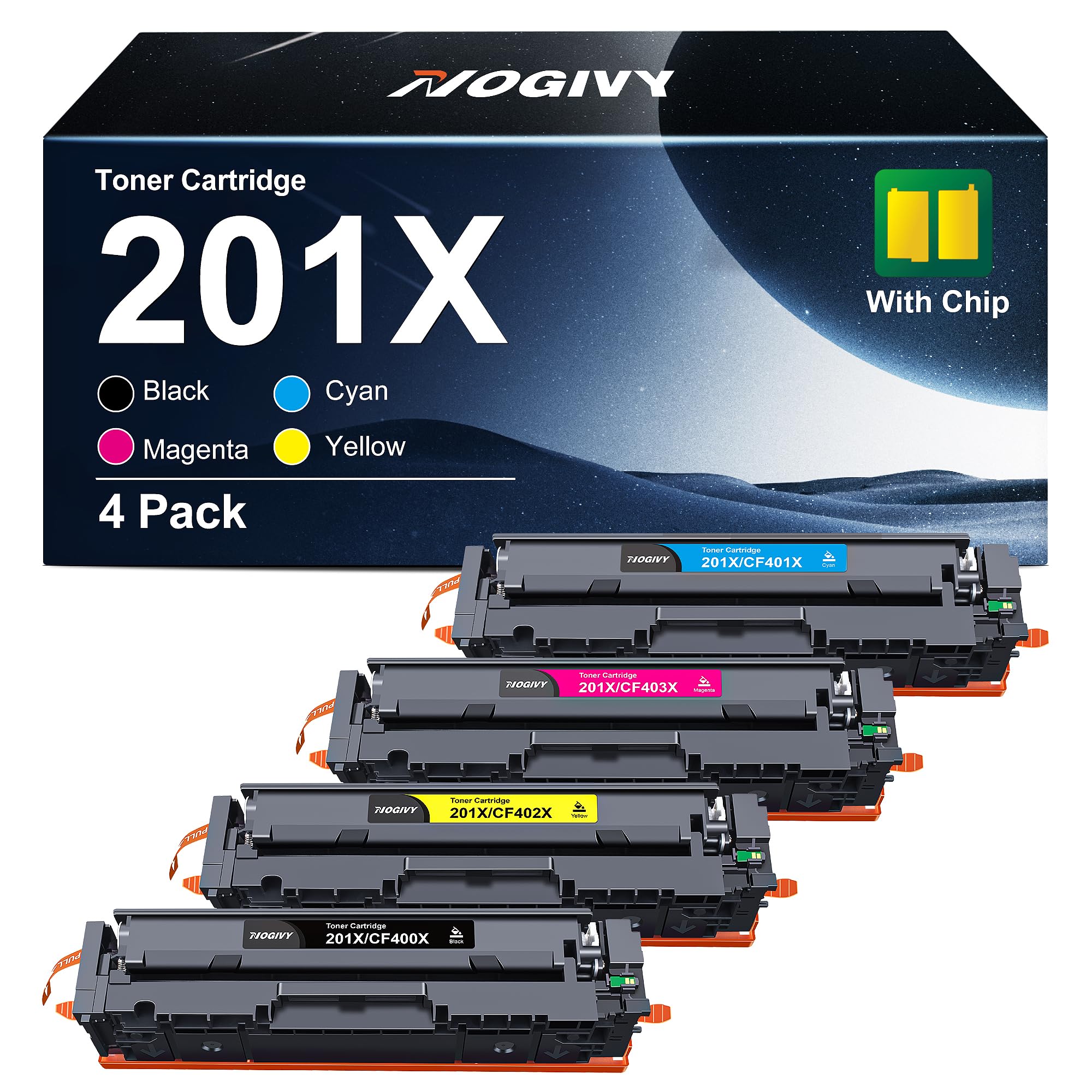 201 X 201A CF400X Toner con chip, compatibile con HP 201X 201A Toner per HP M277dw Color Laserjet MFP M277dw M252dw M252n M274n M277c6 (nero, ciano, giallo, magenta, confezione da 4)