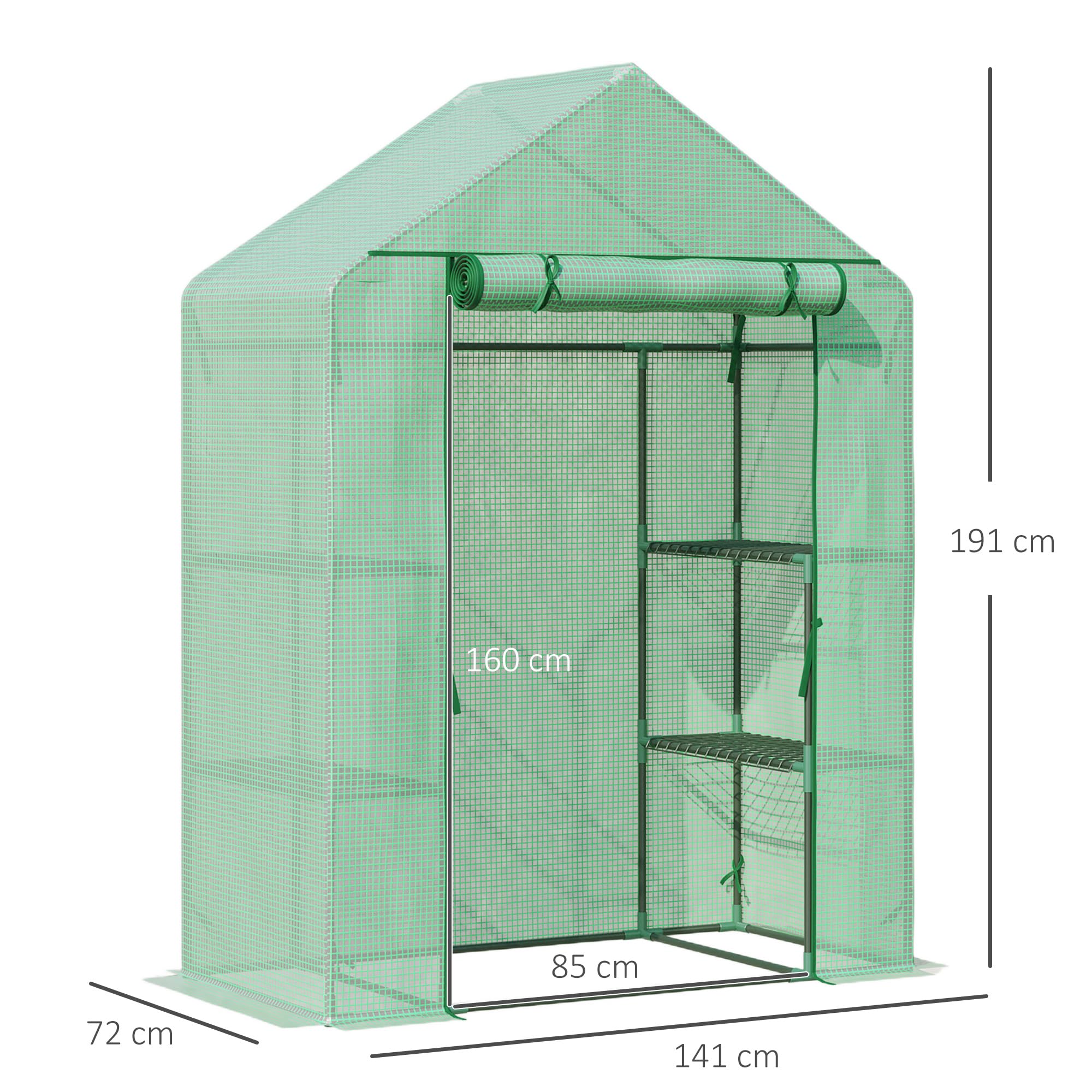 Outsunny Serra da Esterno con 4 Ripiani, Funi e Picchetti, in Acciaio e Plastica PE, 141x72x191 cm, Verde