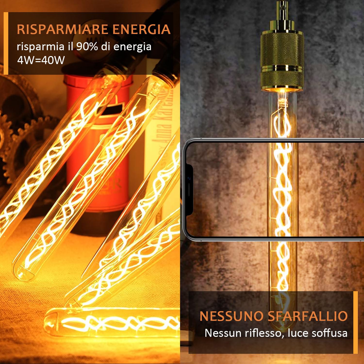 Lampadina Edison Vintage E27, Lampada da parete a tubo LED vintage dimmerabile E27 da 4 W in lunghezza 30 cm, Lampadina a tubo LED vintage Ideale per lampade da parete, lampade Steampunk -4 pezzi