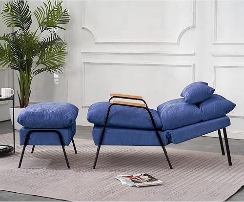 Miniatura 58 de MCombo Silla reclinable Accent con otomana, sillón moderno de tela de lino, sofá cama tapizado para sala de estar y dormitorio, espacio pequeño 4055