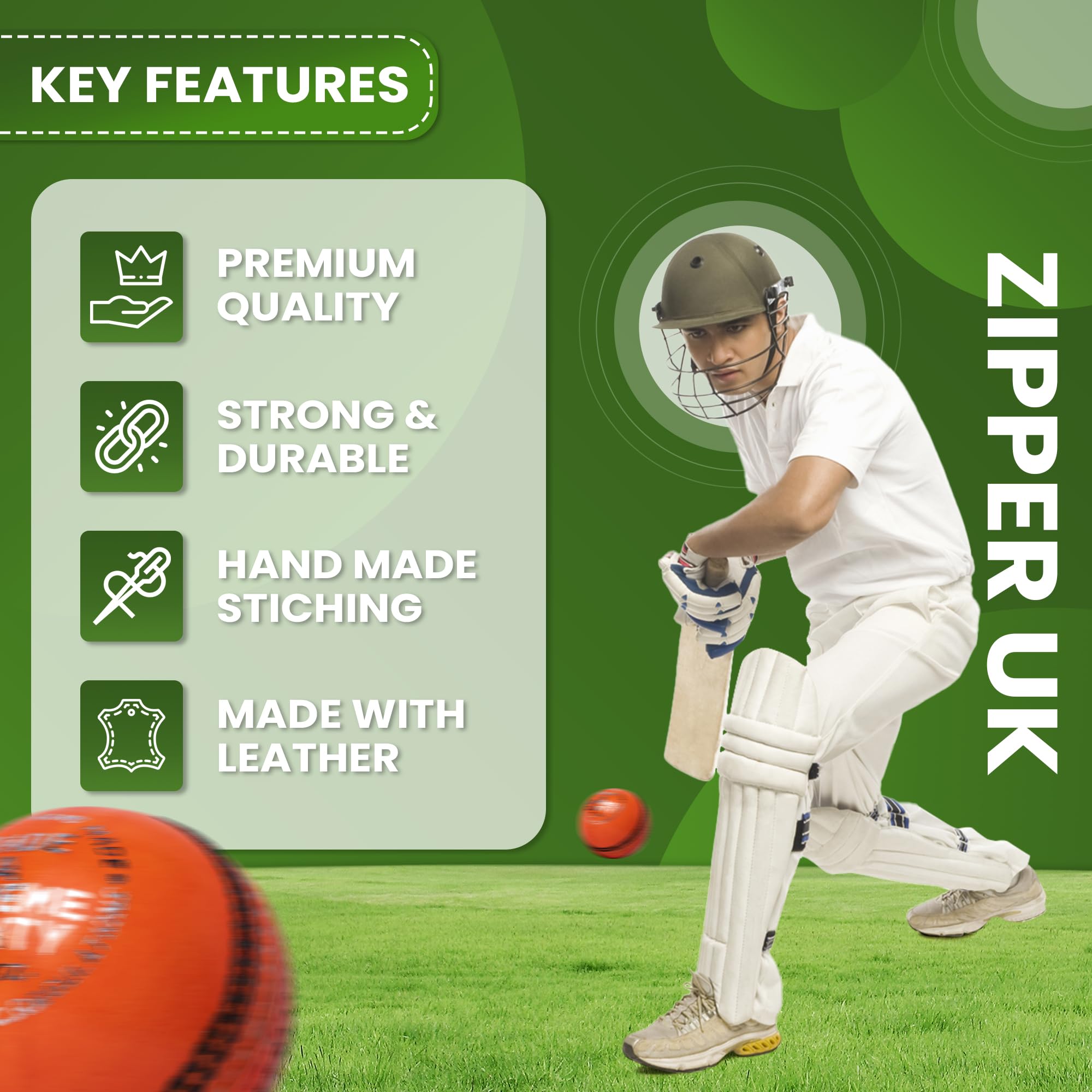 Zipper Leather Cricket Ball Senior Match Quality Hand Stitched Balls 5.50oz Weight…