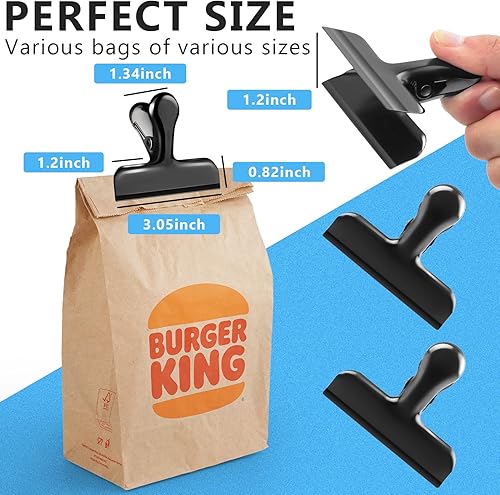 Miniatura 2 de Clips para bolsas, clips de acero inoxidable resistentes, paquete de 8 abrazaderas para bolsas de alimentos, ideal para cocina, oficina, para sellar
