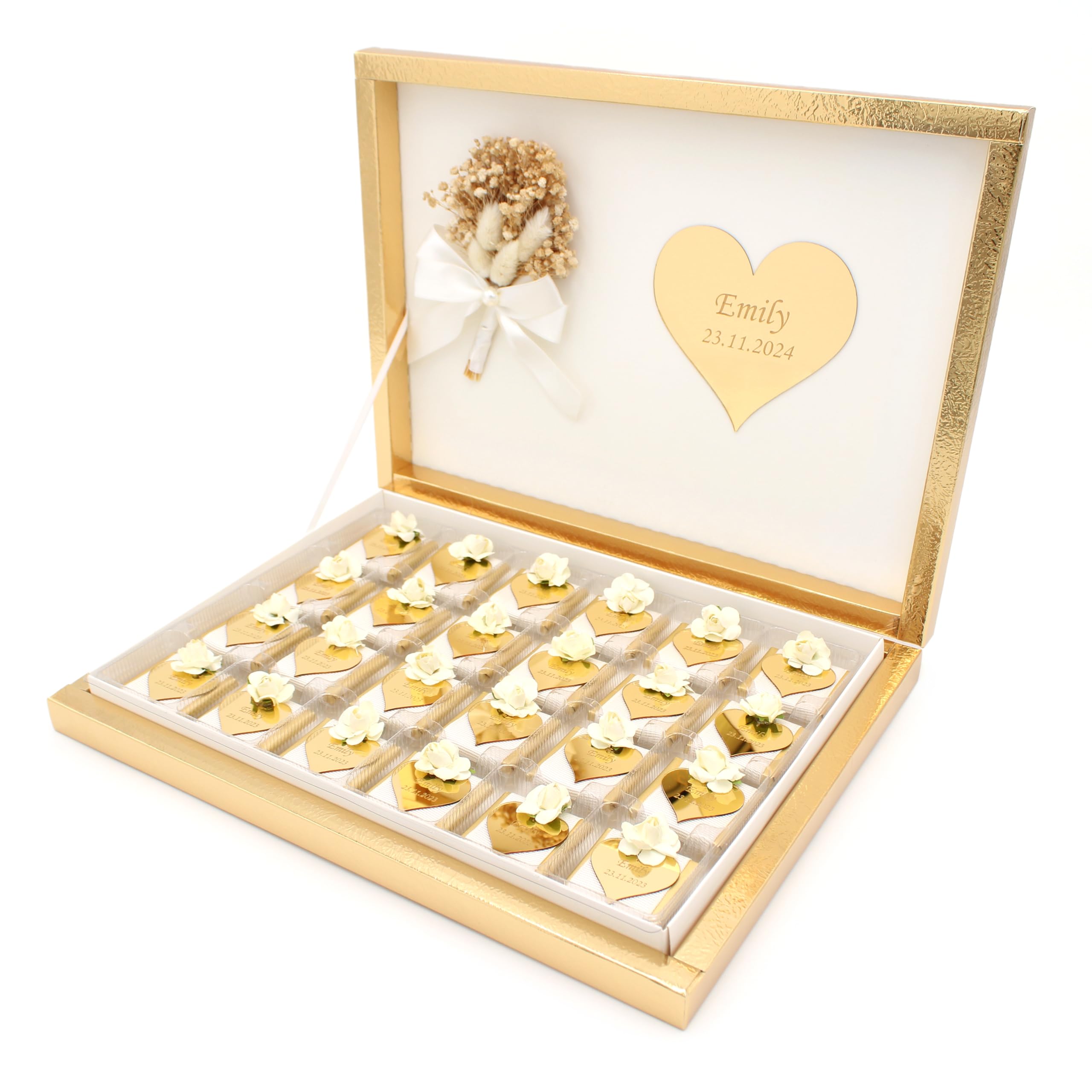 Personalisierte Schokoladenbox - Ideal für Hochzeit, Nişan & Kız İsteme, Handgefertigt, [16/24/32/48 Stück] - Perfektes Gastgeschenk für Söz, Geburtstag & Valentinstag