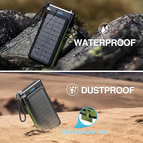 Miniatura 7 de Fokimdo - Banco de energía solar con radio FM, cargador inalámbrico Fokimdo 36800mAh, 2 cables integrados, linterna LED de carga rápida, altavoz