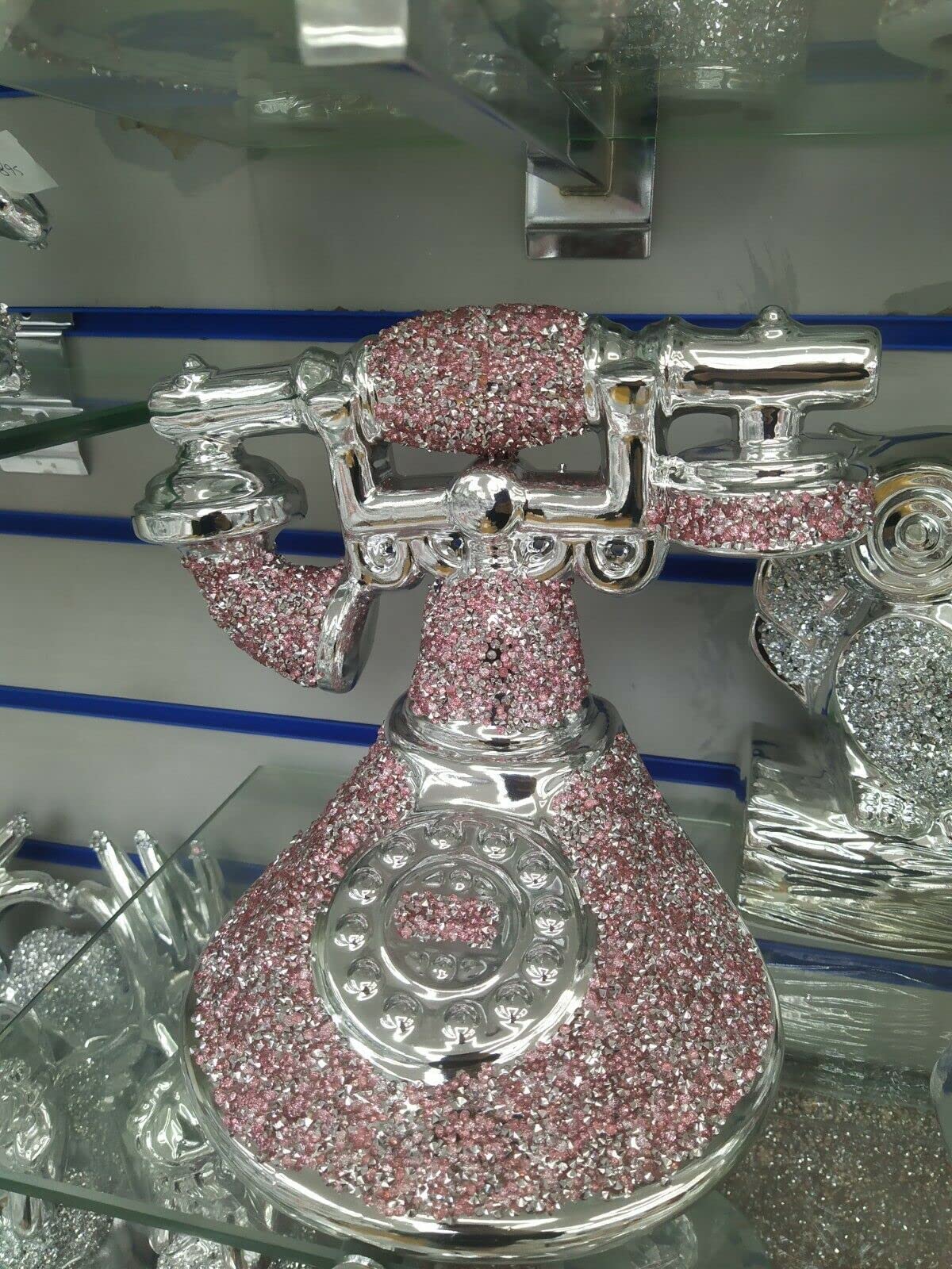 Biznest Pink Crushed Diamond Stunning Telephone Sparkle Ornament Bling Retro Style Ornament Gift