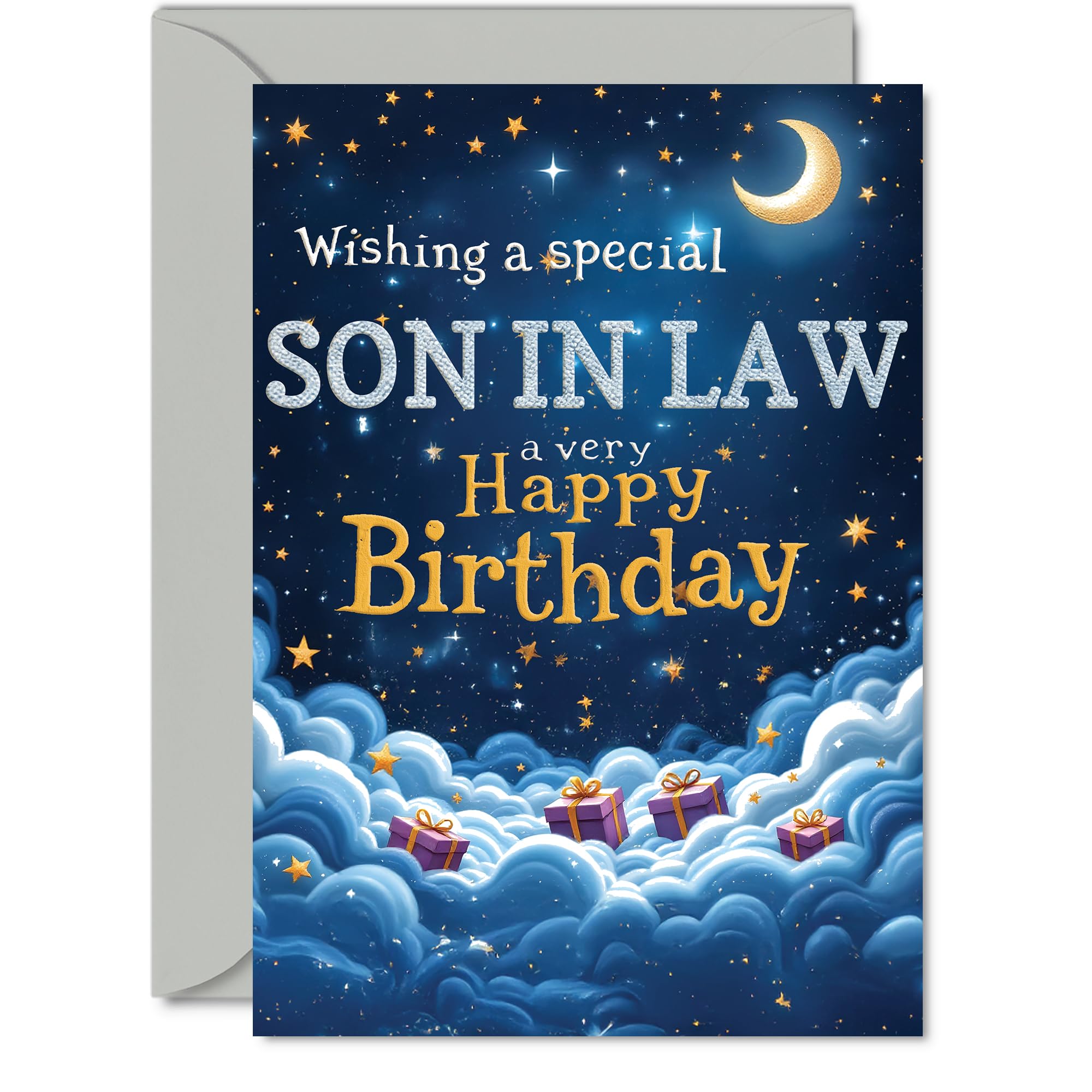 Son in Law Birthday Card, Starry Night Moon Clouds