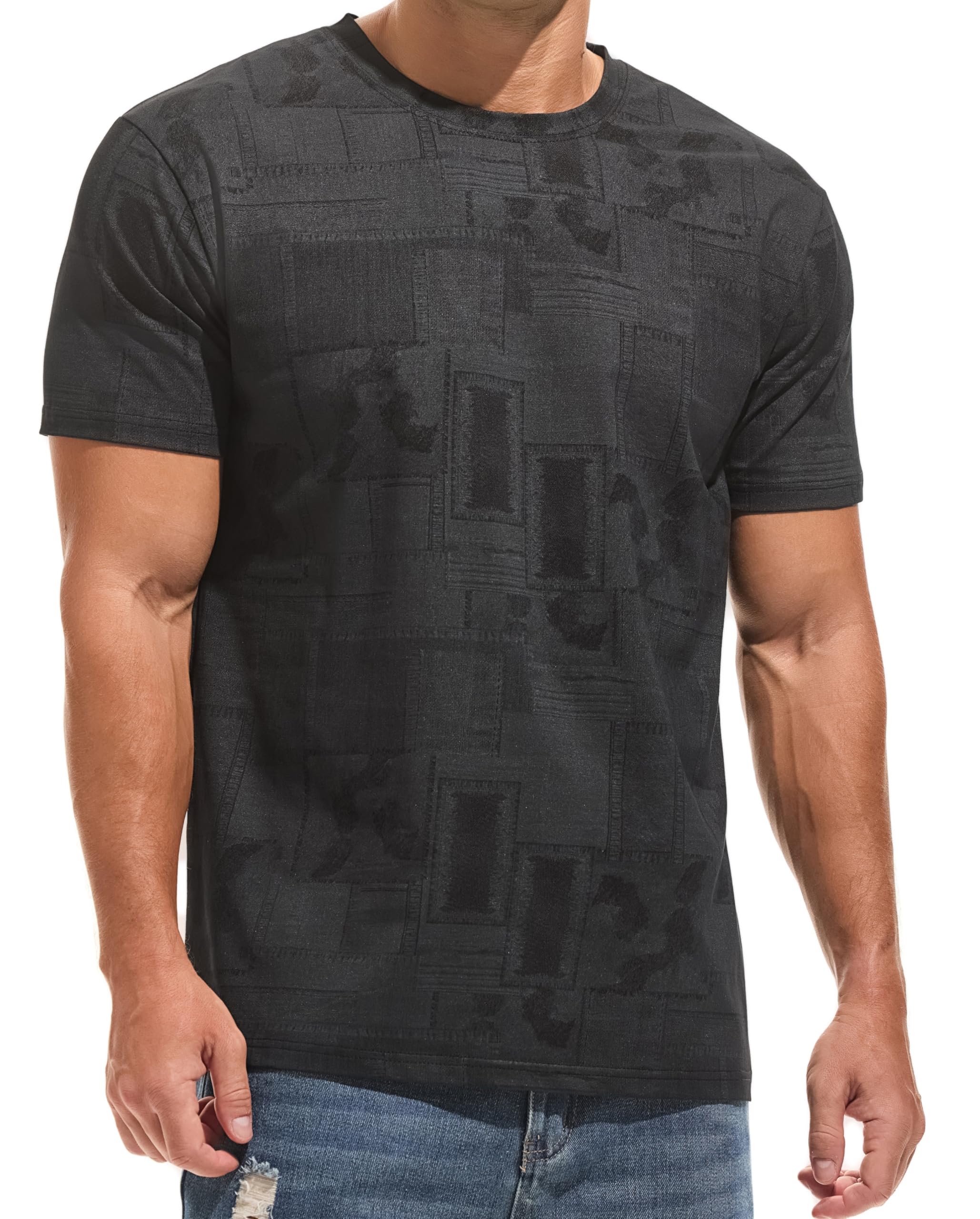 YINGDA Herren T-Shirt gedruckt gefärbt Gitter Graffiti Shirt