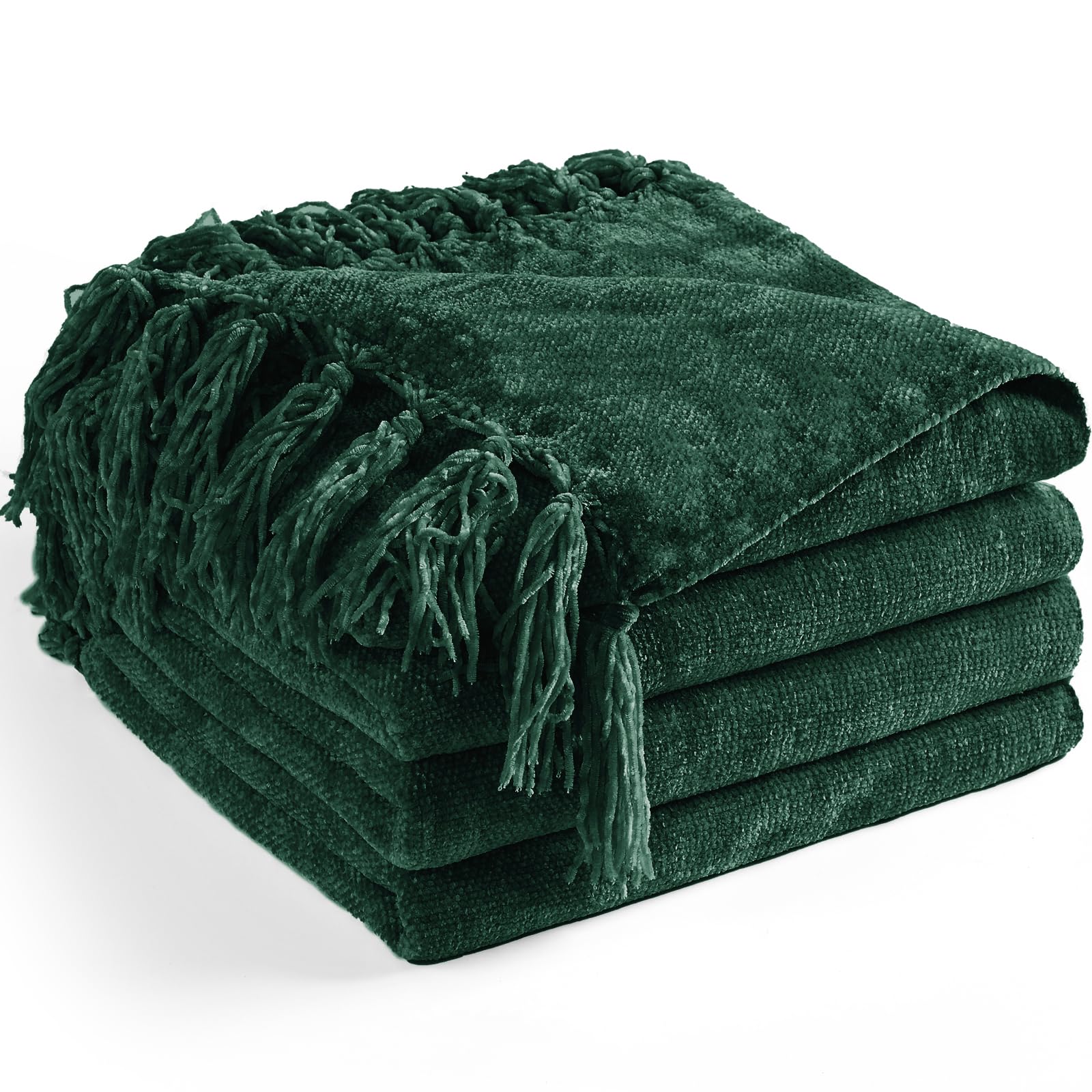 LONG CREATE Chenille Throw Blanket Dark Green