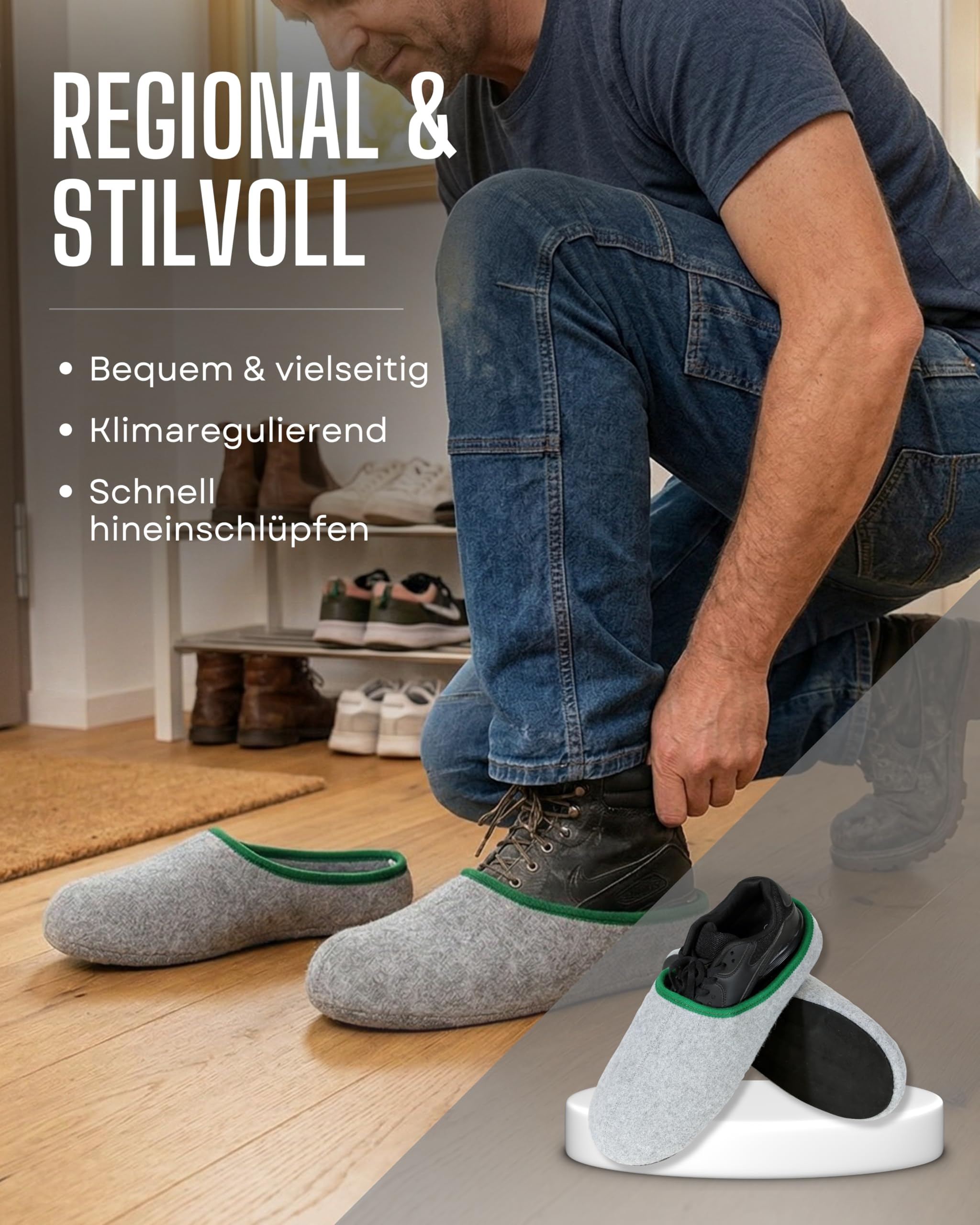 Pantoffelmann Überziehbare Filzpantoffeln, Onesize bis Gr. 46, Unisex