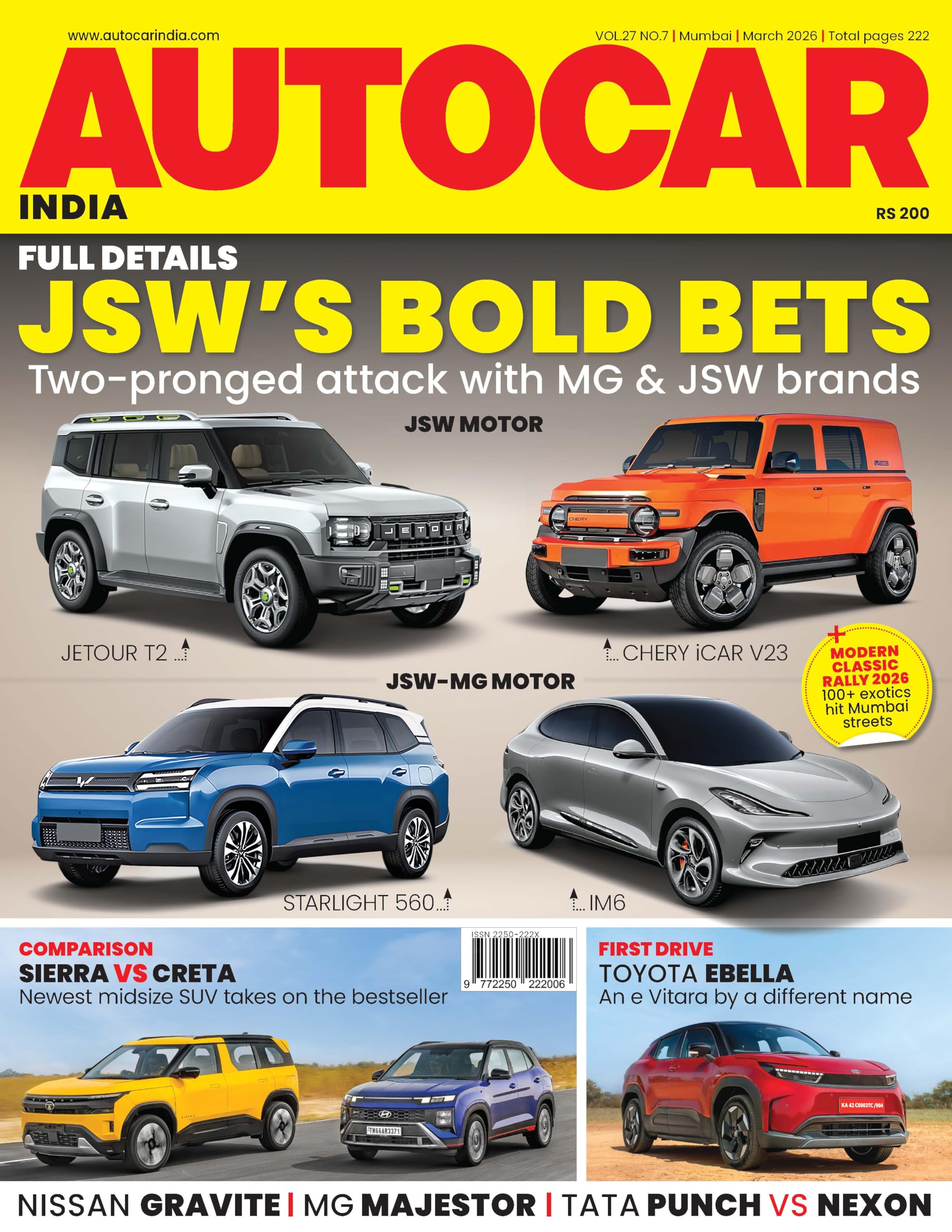 Autocar India March 2026 Magazine | JSW's Bold Bets | Sierra Vs Creta | First Drive Ebella | Single Copy