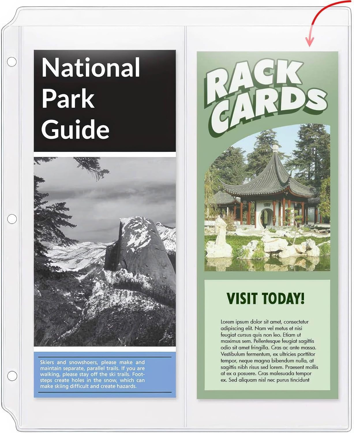 StoreSMART - Rack Cards/Envelopes Binder Page for 3-Ring Binders - Two 4 ¼" x 11" Pockets - Clear Vinyl Plastic - 10 Pack - RMC830-10