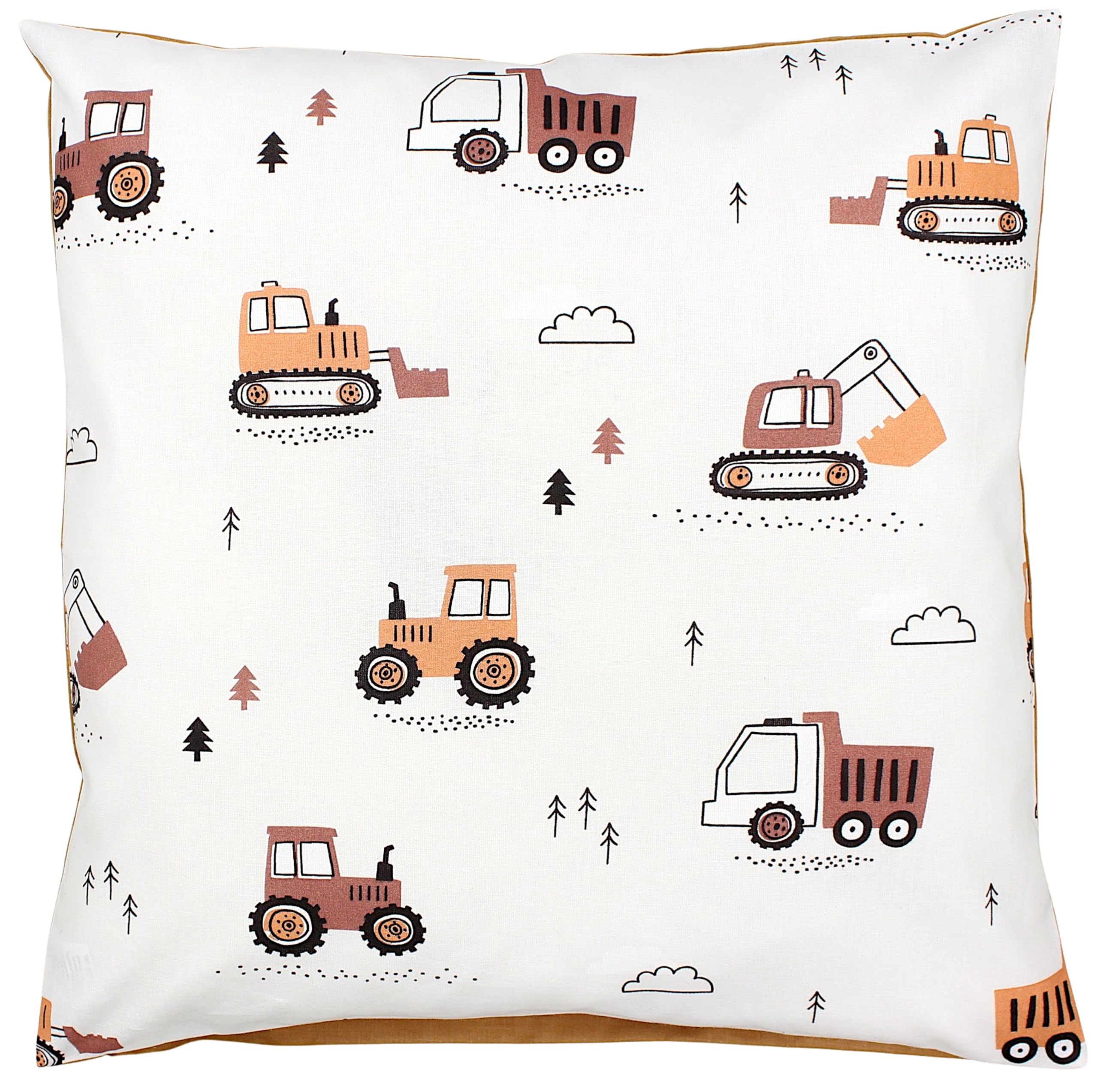 TupTam Funda para Cojin con Diseño Decorativo para Niños, Vehículos de construcción/Excavadoras/Beige/Marrón Cacao, 40 x 80 cm