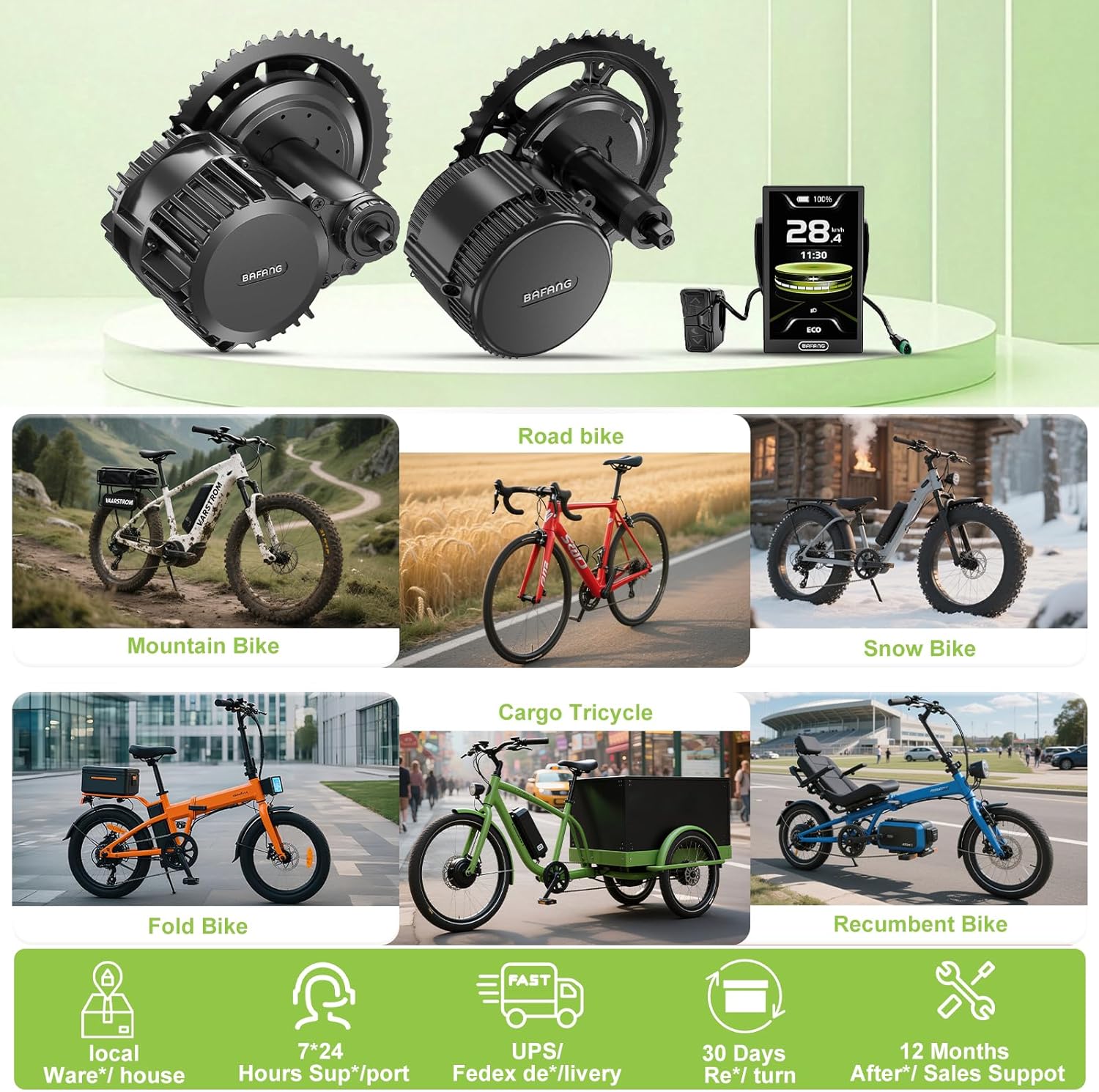 BAFANG 750W Mid Drive Kit,Mid Drive Ebike Conversion Kit Brushless Upgraded Motor with LCD Digital Display Chainring for Commuter Bike,Recumbent Trike,Mountain Bike,Cargo Bike