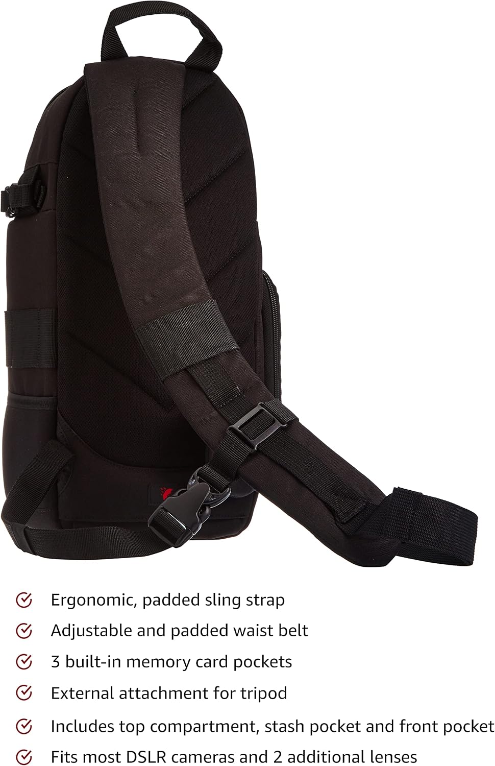 Amazon Basics Camera Sling Bag - 8 x 6 x 15 Inches, Black