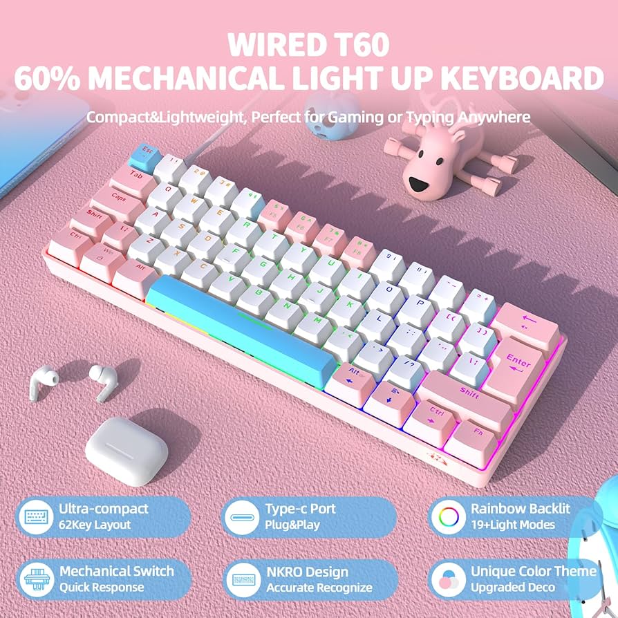 MA☆YOU ZIYOU LANG T60 Wired 60% TKL Mechanical Gaming Keyboard with