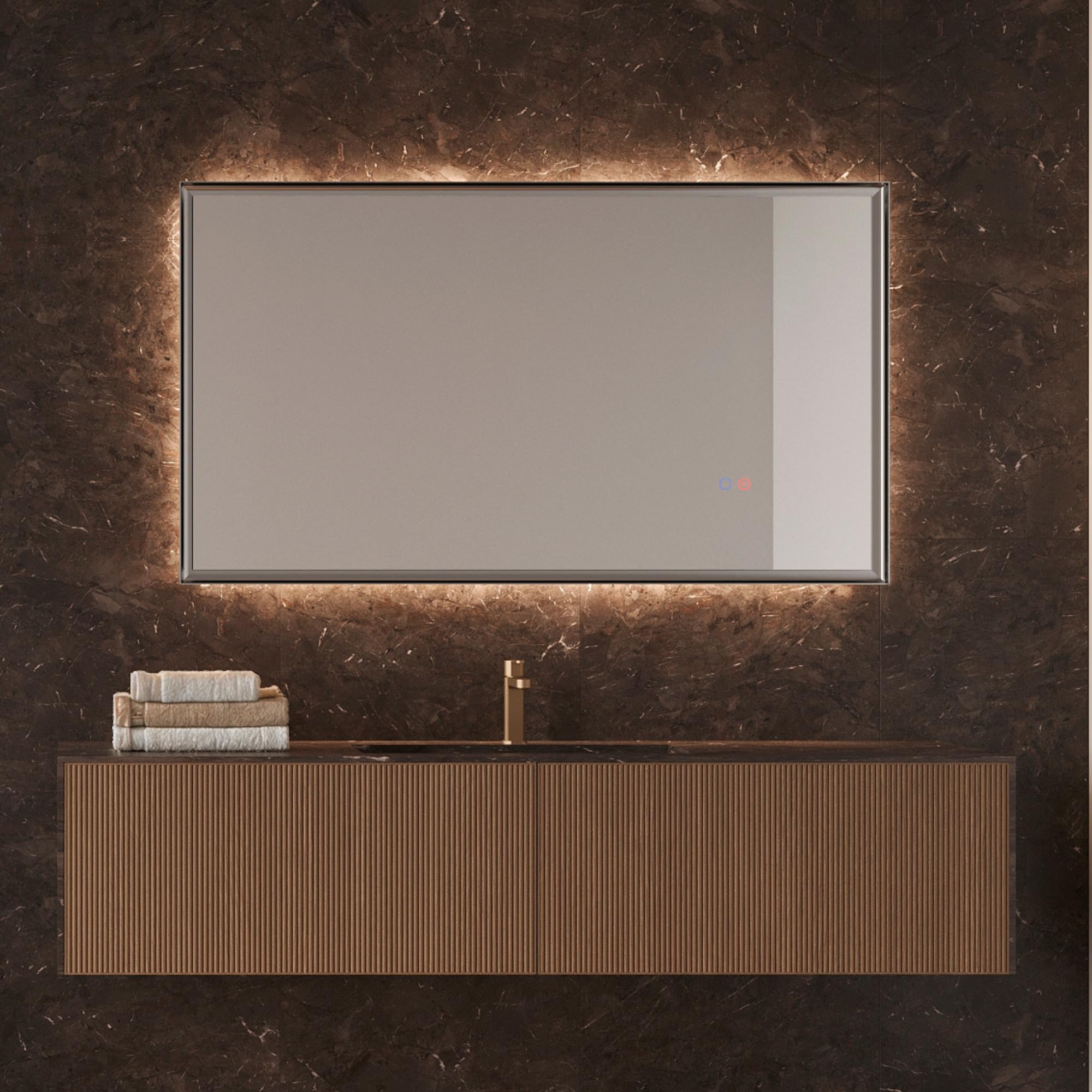LEDIMEX - Espejo Baño con Luz LED y Antivaho 140x80cm Retroiluminado con Marco Negro | Espejo Inteligente Rectangular con Luz (Cálida, Neutra y Fría) y Sensor ON/OFF | Serie California