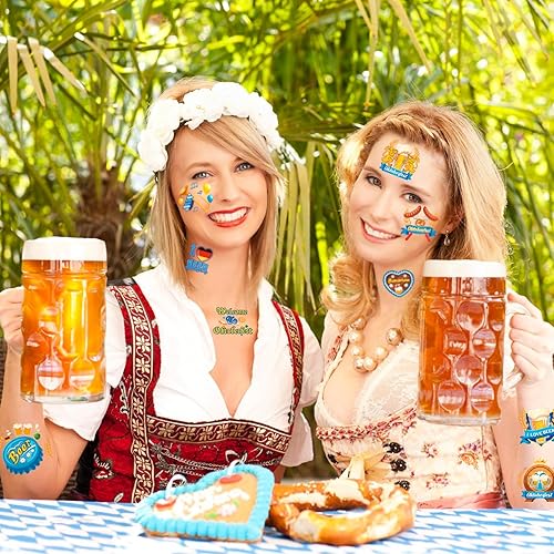 Miniatura 5 de HOWAF 96 tatuajes temporales de Oktoberfest, calcomanías de tatuaje de festival de cerveza alemana Ein Prosit para decoración de fiesta