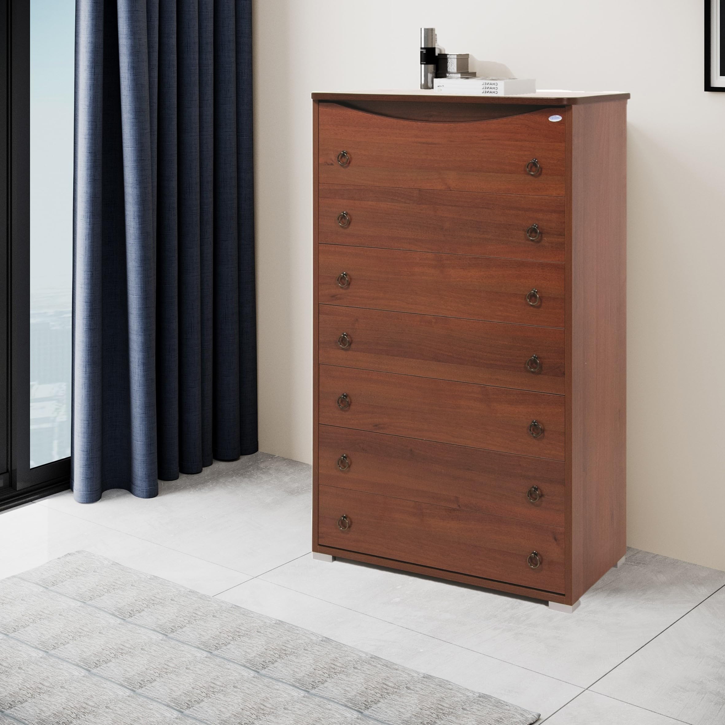 Linea Azzurra Settimino Maxi Cassettiera Camera da Letto in Legno Nobilitato Melaminico 7 Cassetti rinforzati Guide Metalliche 127x76x41cm Made in Italy