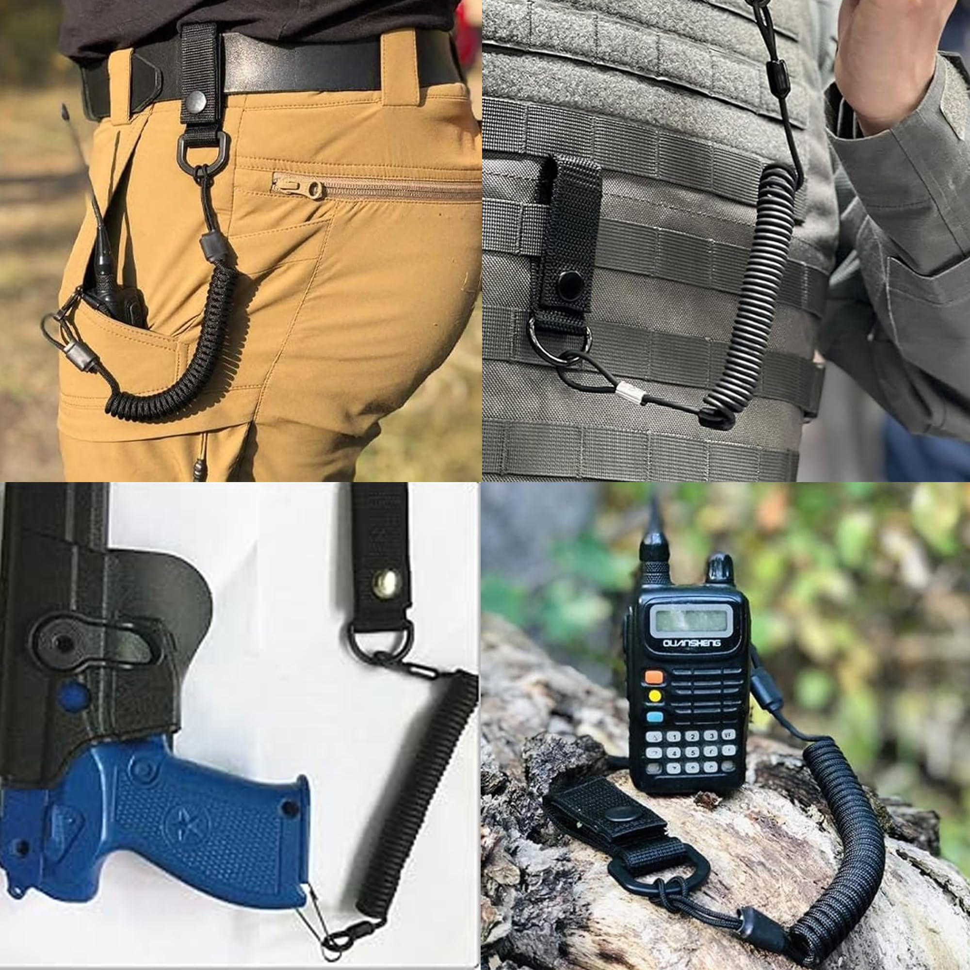 Paracord Tactical Lanyard Spiralé Tether Robust Sécurité Elastique Corde Rétractable Tether