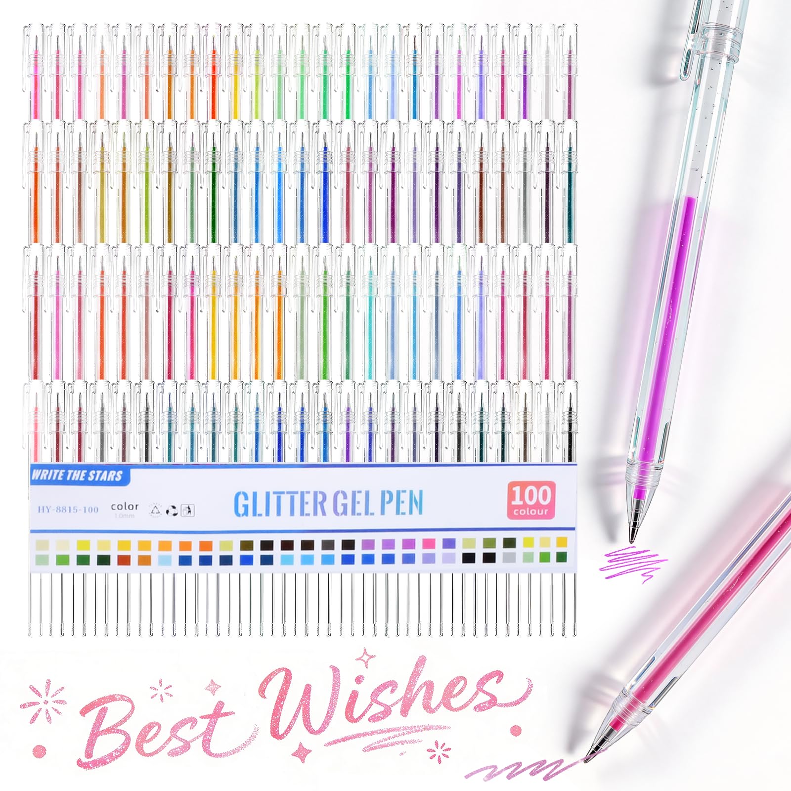 100 Colors Glitter Gel Pens for Adult Coloring Fine Tip Sparkly Gel Pens Set Gel Glitter Pens -