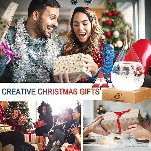 Miniatura 6 de Globo de nieve de Navidad, vidrio de tormenta, predictor del clima, botella decorativa de vidrio con una base de madera maciza, estaciones