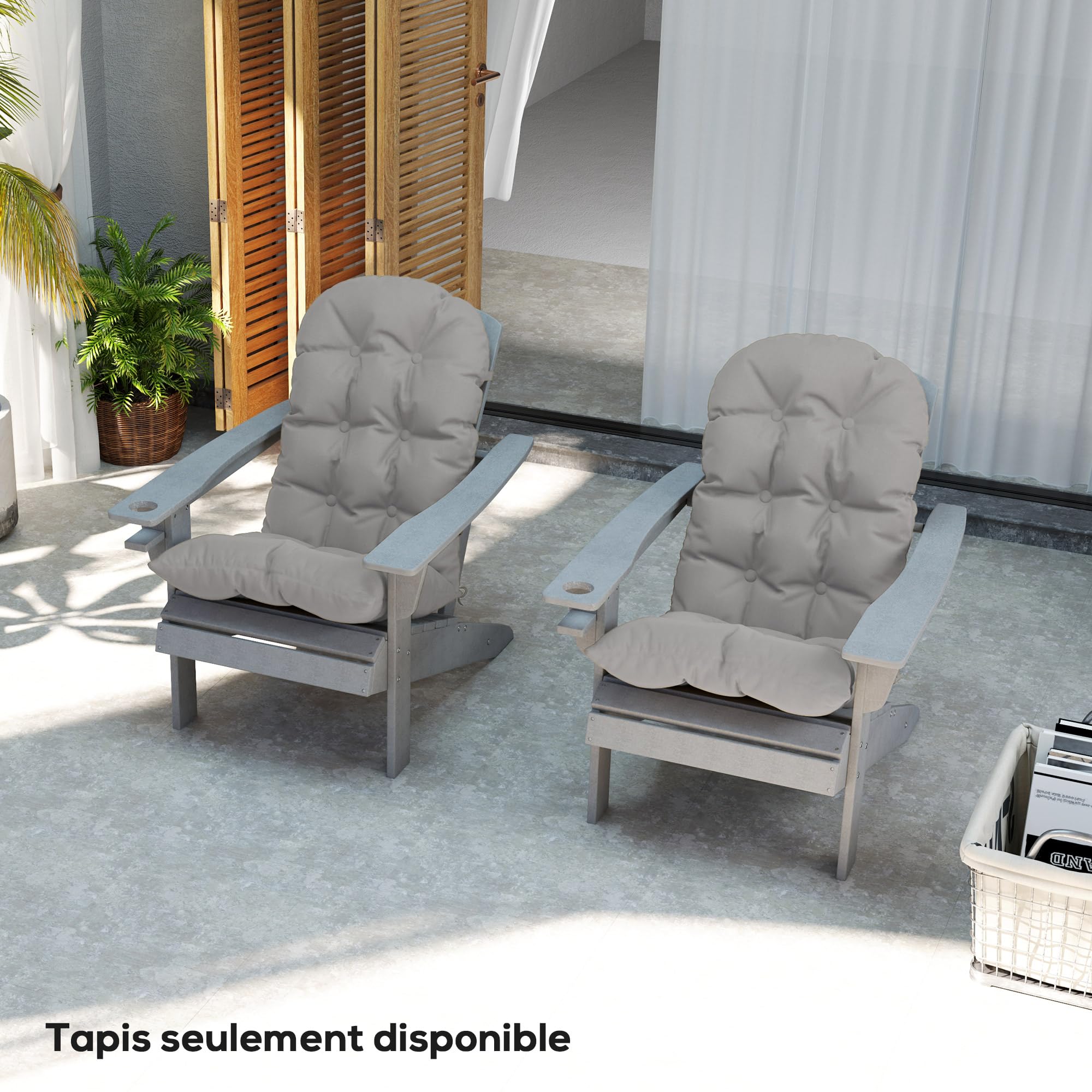 Outsunny Lot de 2 Coussins de Siège pour Chaise Adirondack avec Attaches Sécurisées, Coussin de Chaise Adirondack Design Capitonné, Coussin de Chaise à Aossier Haut Doux et Épais, Gris Clair
