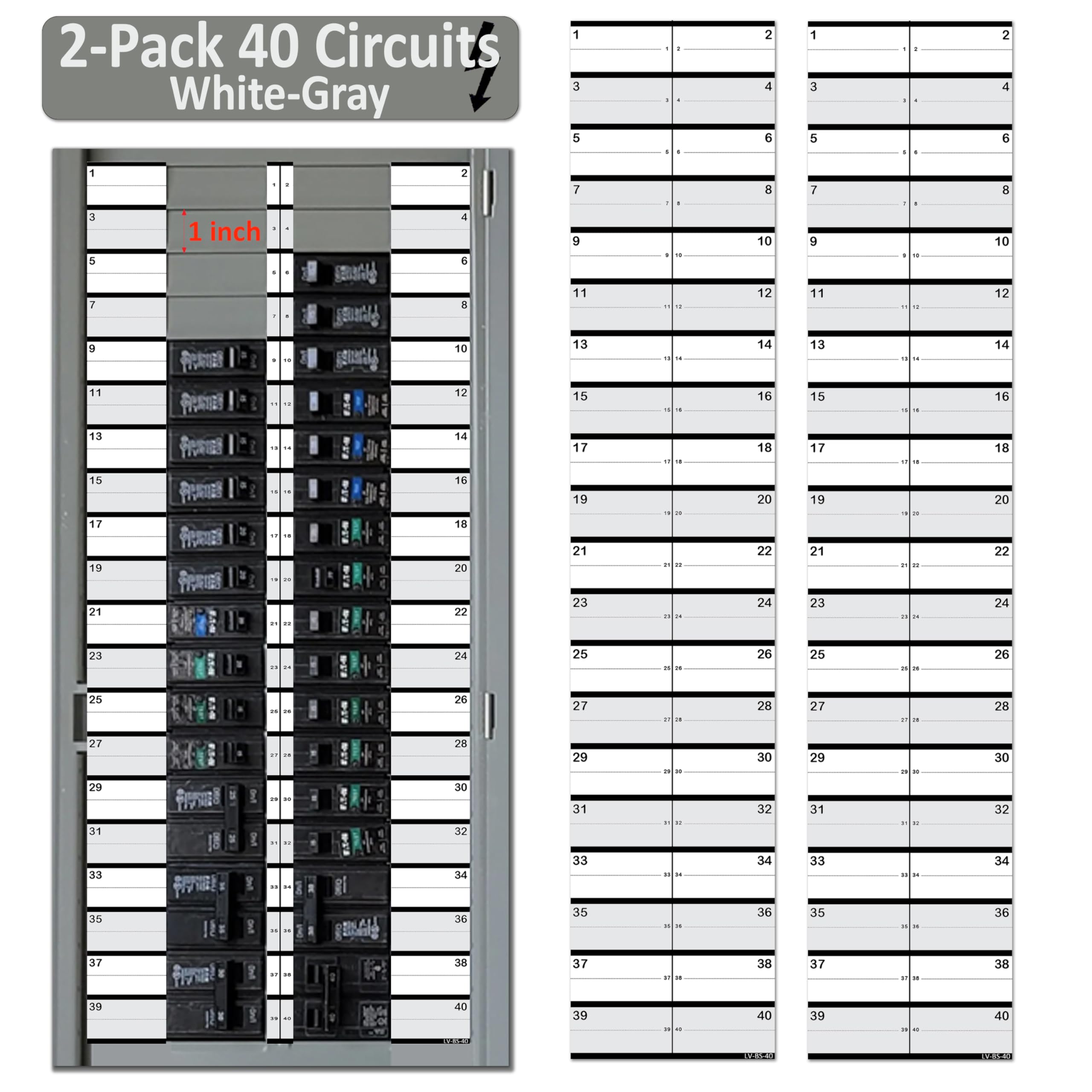 2 Pack 1" Standard Breaker Side 40 Circuits Vinyl Fuse Box Circuit Breaker Panel Directory Labels Stickers Decals for All Electrical Panel/Load Centers Waterproof — Amazon image 6