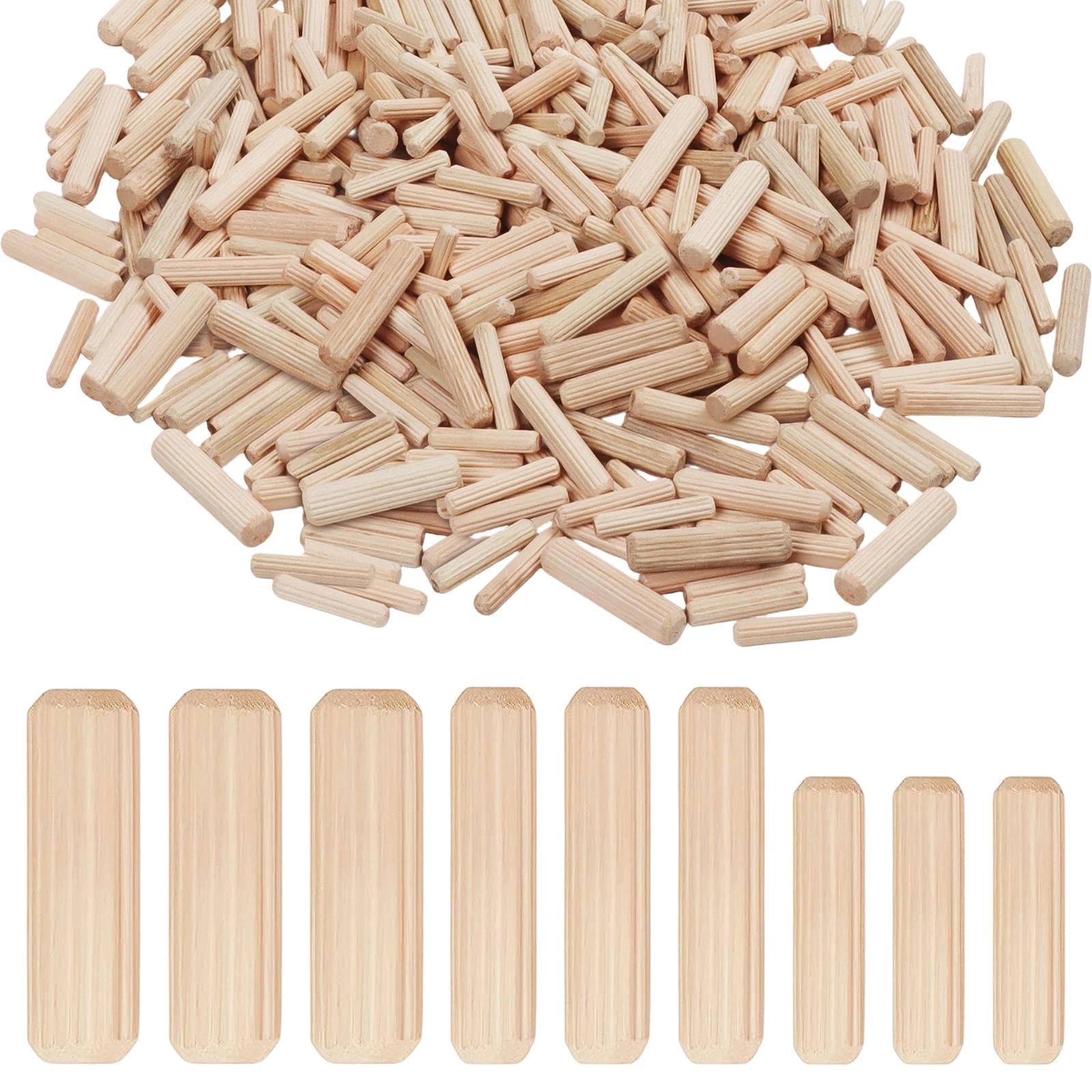 Multi-Size Wooden Dowel Pins, 6x30mm 8x40mm 10x40mm Fluted Hardwood Dowel Rods, 300 Count Professional Wood Plugs Fasteners for Furniture Assembly, Wood Craft and Repair